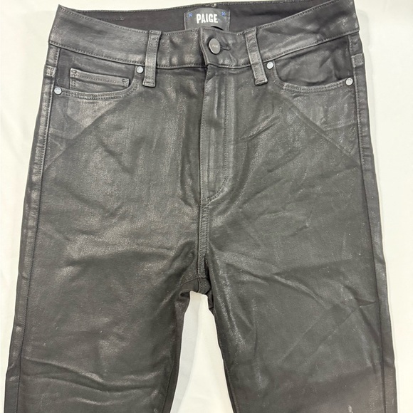PAIGE Margot Ankle Jeans Size 27 Black Fog Luxe Coating Faux Leather Look - Picture 2 of 7